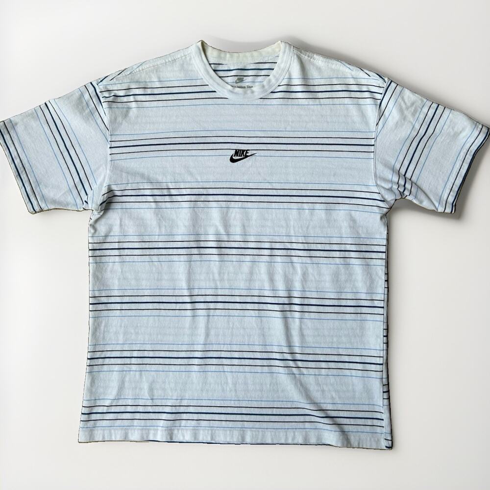 Nike NSW Heavyweight Striped Tee Men Med Center White Blue Skater Streetwear